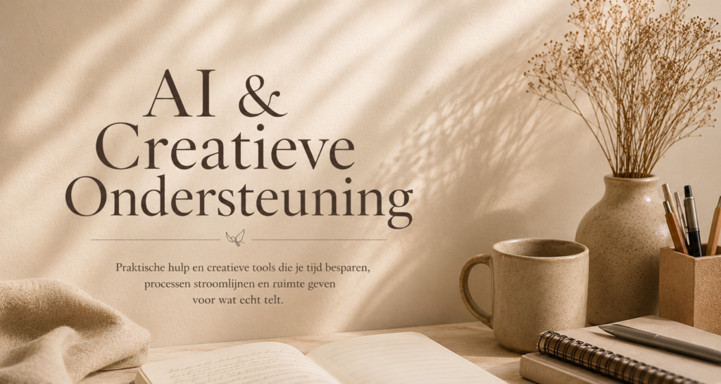 Warme minimalistische hero-afbeelding met AI-ondersteunde creatieve vormgeving.